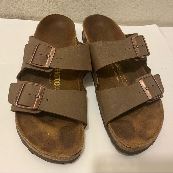 Birkenstock Brown Suede Two-Strap Slide Sandals unisex L9 M7 - Picture 2 of 5